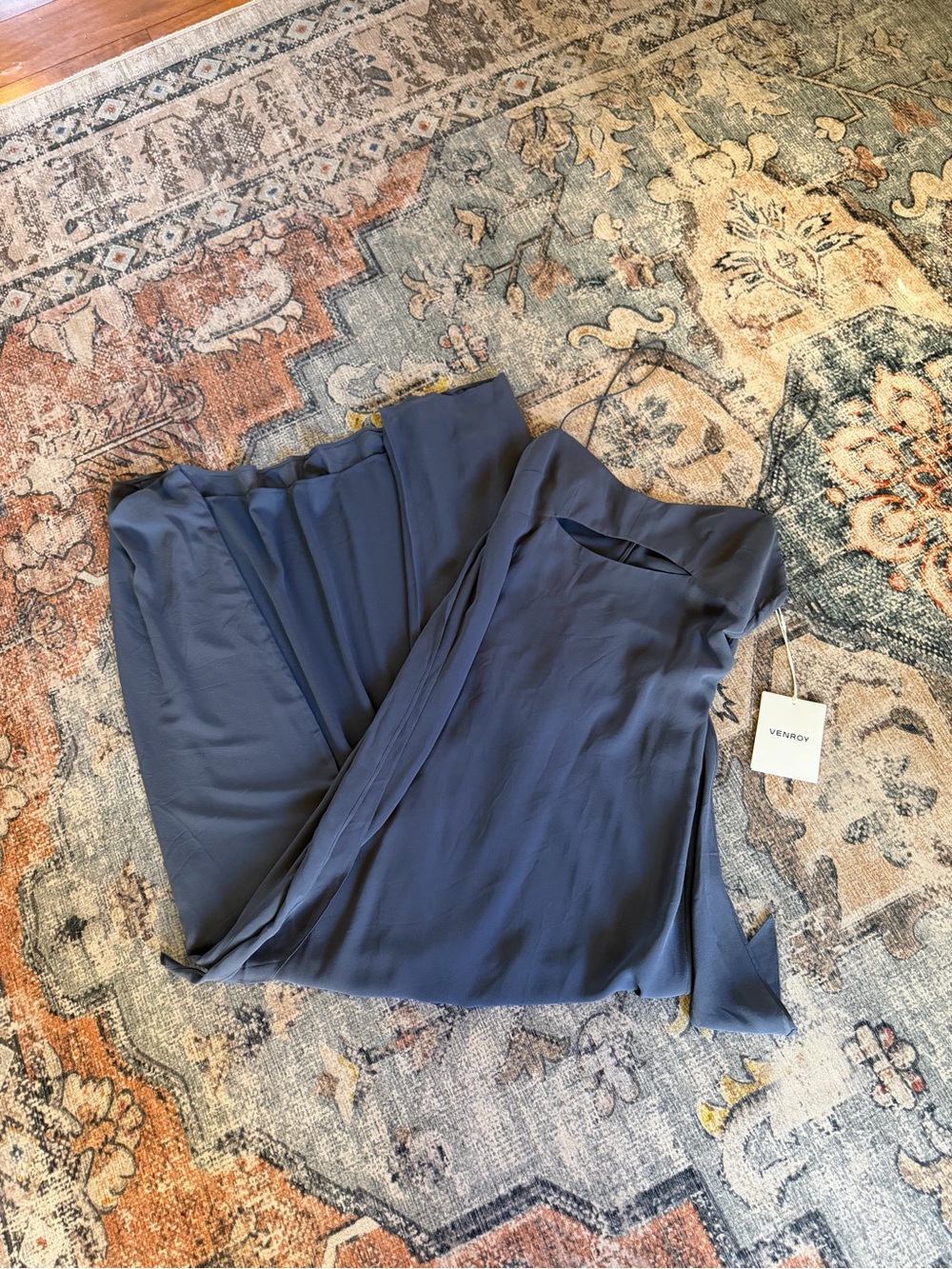 Venroy 100% Silk Scarf Slip Dress Blue Ink Woman’s Small NWT